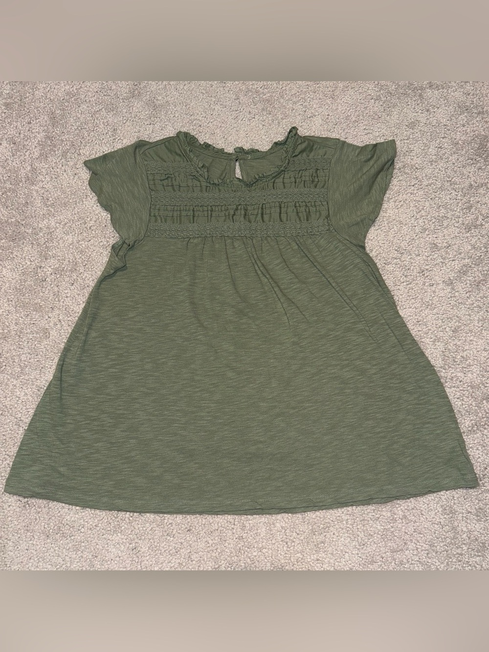 Smocked Yoke Short Sleeve Tunic - Olive Green